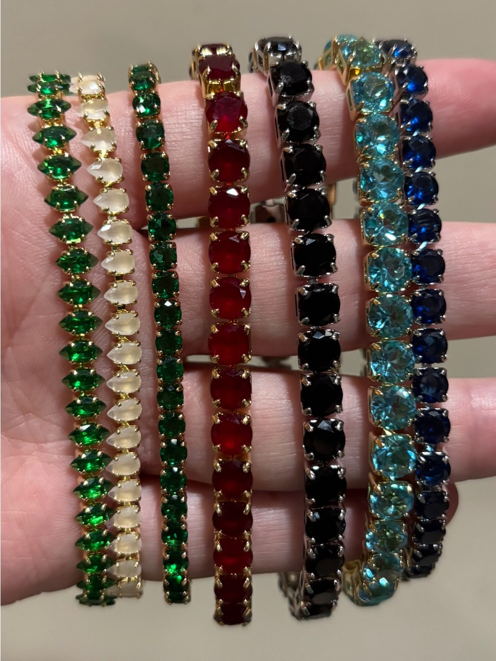 New Classic Multi-Color Tennis Bracelets. Green, Cream, Red, Black, Aqua, Blue